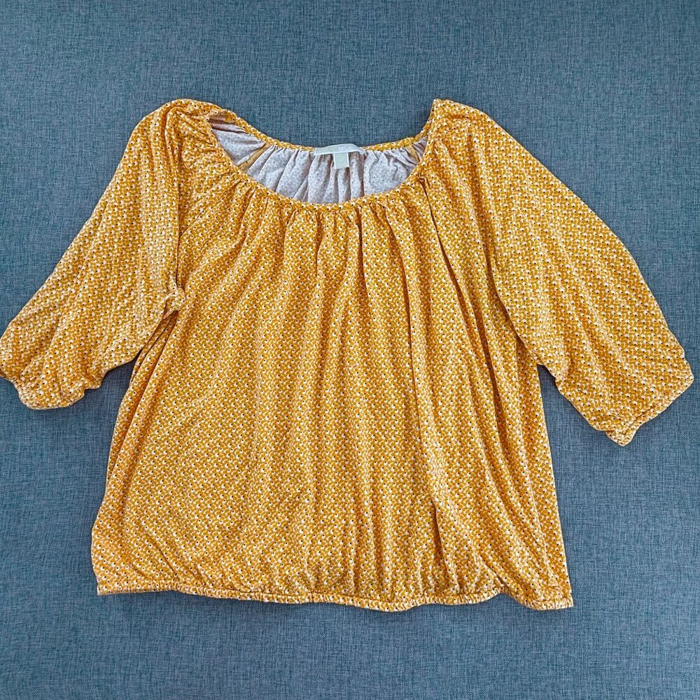 Michael Kors Blouse Tunic top 2X Cotton blend 3/4th Sleeves Mustard Yellow‎